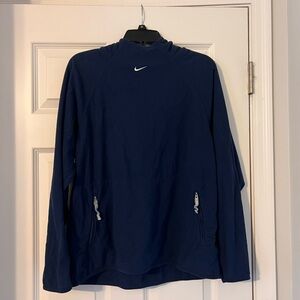 Vtg Nike Therma Fit Thin Fleece Hoodie Women's Large Navy Blue Center Swoosh